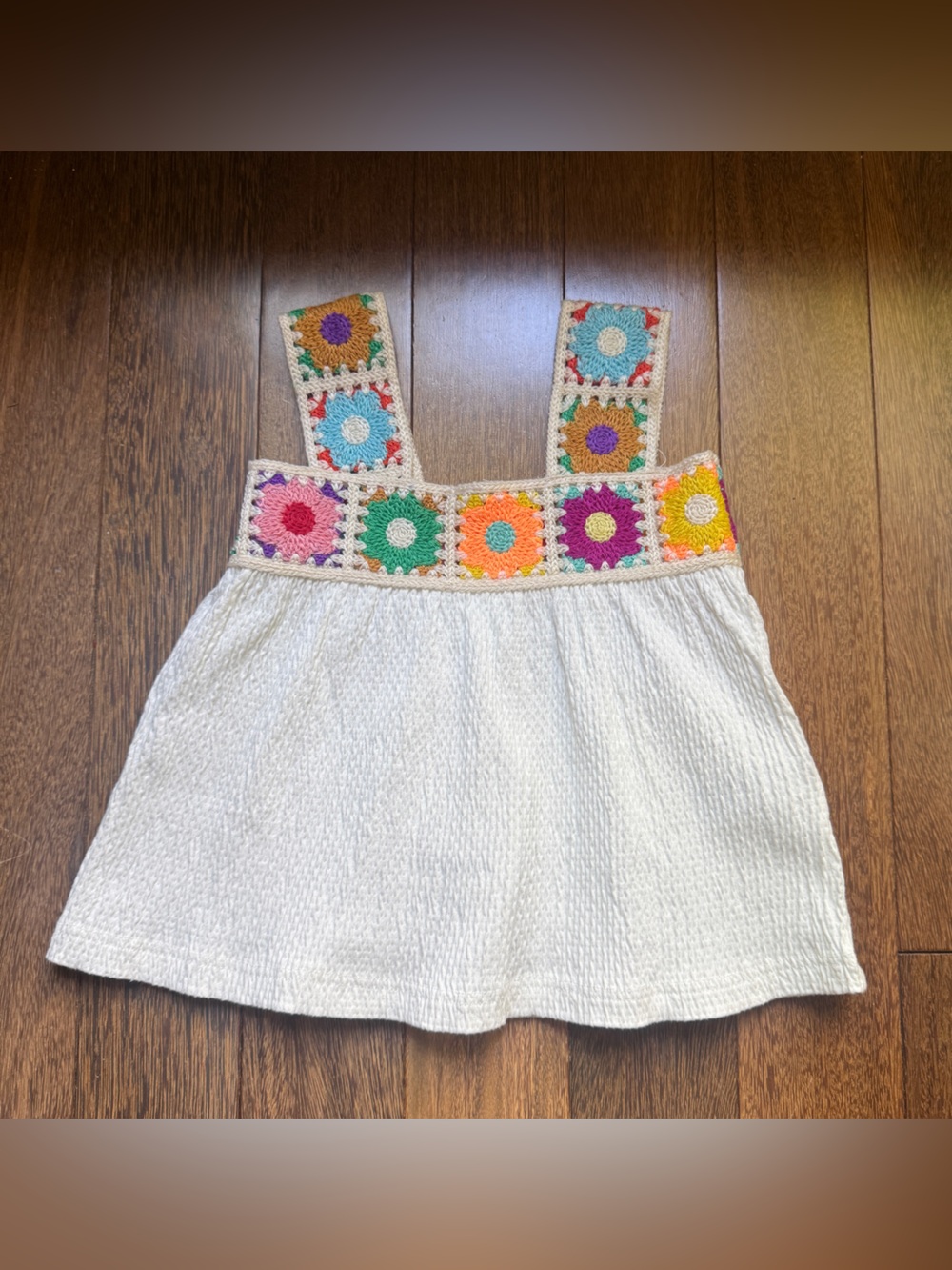 Zara Kids Crochet Sunflower Strap Top - Cream with Multicolor Size 1 1/2 years
